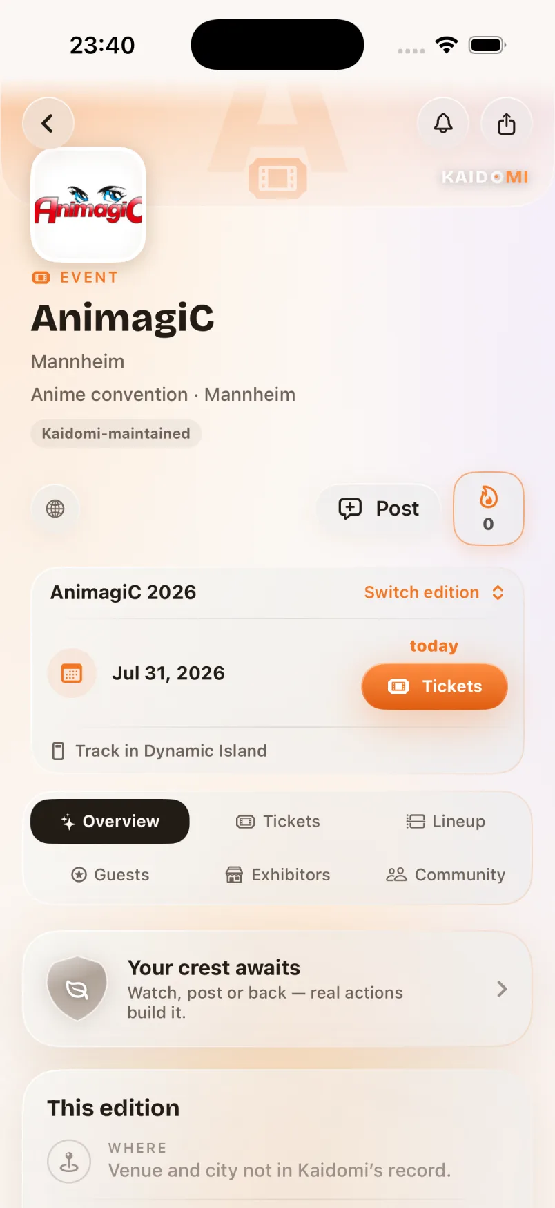 Kaidomi AnimagiC event hub with tickets, line-up, guests and community