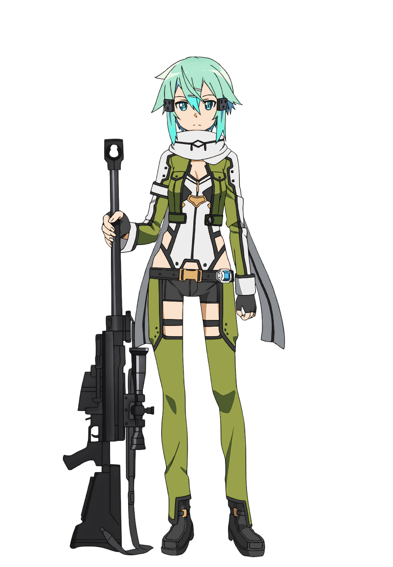Sinon in her green Gun Gale Online anime outfit